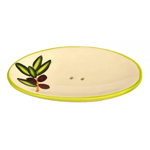 Porte-savons ovale en céramique thème olivier
